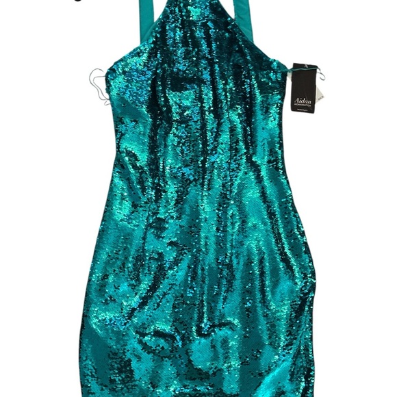 AIDAN MATTOX Teal Sequin Halter Cocktail Dress NWT $245 SIZE 6 - Picture 3 of 3